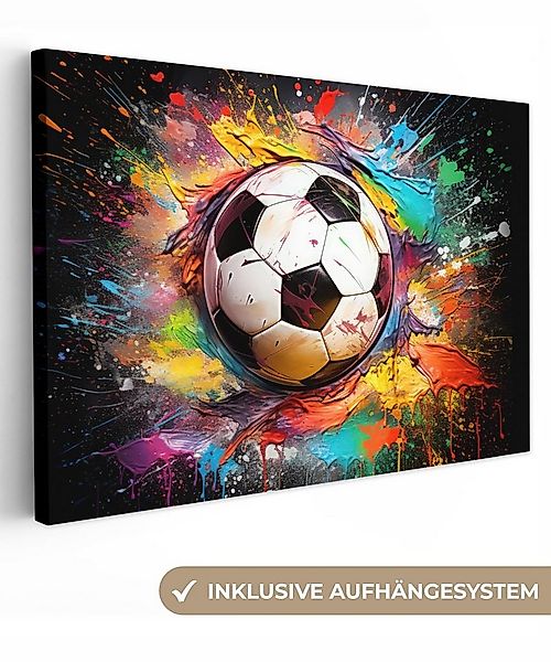 OneMillionCanvasses® Leinwandbild Fußball - Farbe - Farben - Schwarz - Weiß günstig online kaufen