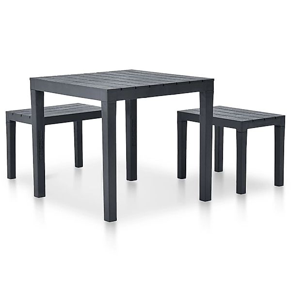 vidaXL Gartentisch mit 2 Bänken Kunststoff Anthrazit günstig online kaufen