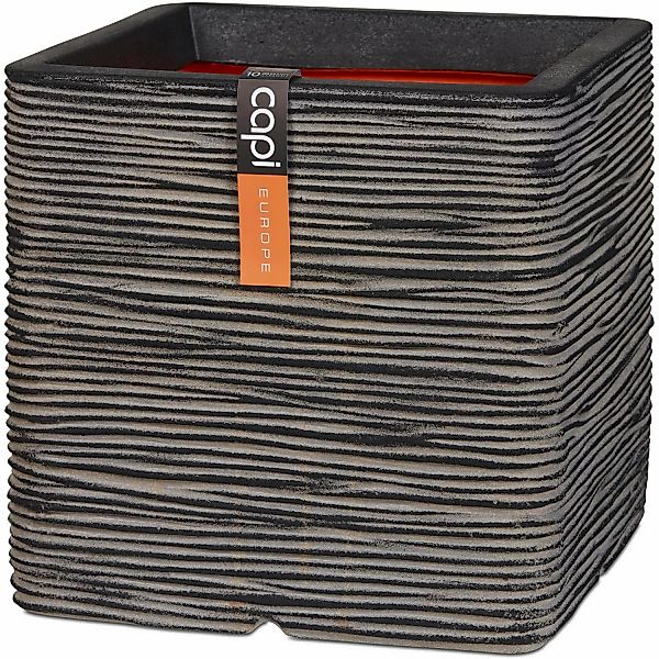 Capi Pflanztopf Nature Rib Quadrat Riffel 40 cm x 40 cm x 40 cm Anthrazit günstig online kaufen