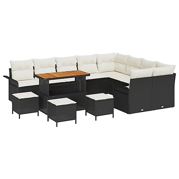 vidaXL 13-Teiliges Garten-Sofa-Set mit Kissen in Schwarz aus Poly Rattan un günstig online kaufen