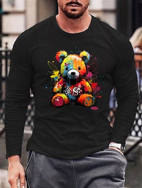 RMK Langarmshirt Herren Langarmshirt Rundhals Basic Teddybär Bär aus Baumwo günstig online kaufen