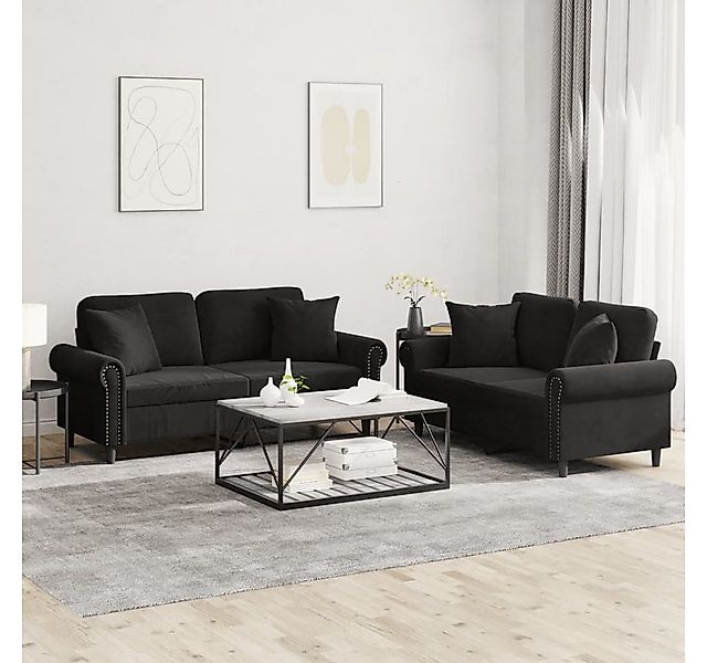 vidaXL Sofa Sofagarnitur Set mit Kissen Samt, 2-tlg., Schwarz günstig online kaufen