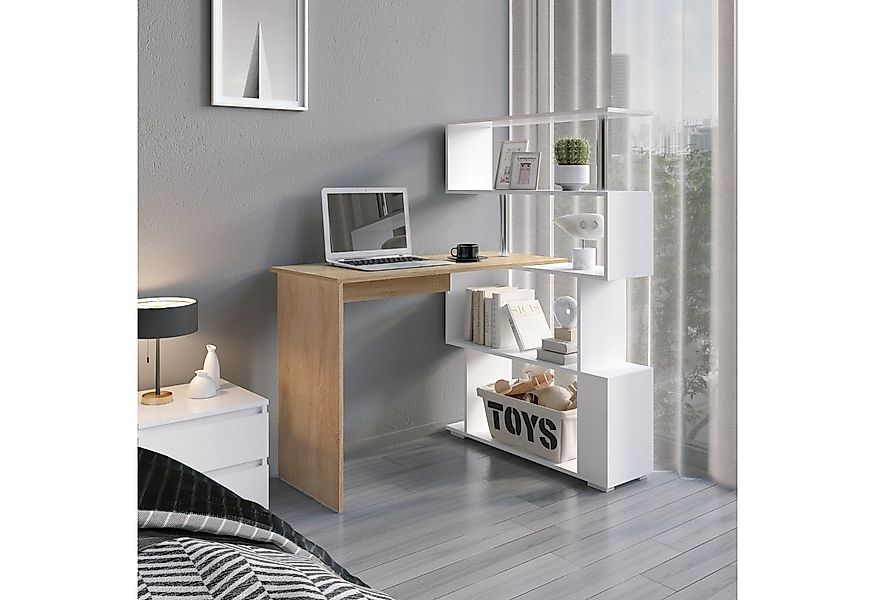 Mondeer Eckschreibtisch Schreibtisch, mit 360 Grad Drehbarem Bücherregal 15 günstig online kaufen