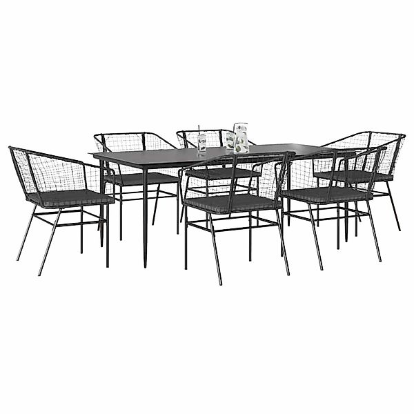 vidaXL 7-Tlg Garten-Essgruppe mit Kissen Schwarz Poly Rattan Glas 3334504 günstig online kaufen