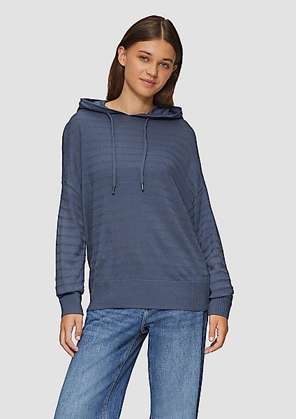 QS Longpullover Strickpullover Strickpullover mit Kapuze und Streifenstrukt günstig online kaufen