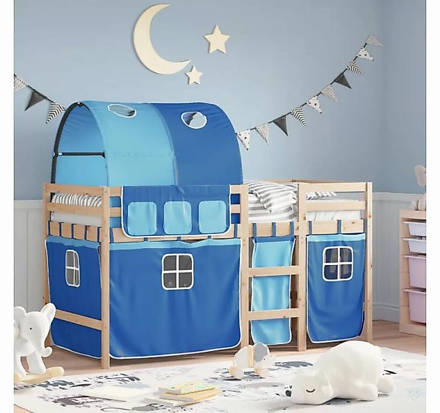 vidaXL Bett Kinderhochbett mit Tunnel Blau 90x190 cm Massivholz Kiefer günstig online kaufen