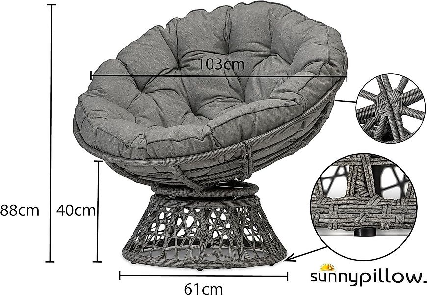sunnypillow Rattanstuhl Papasansessel, Rattansessel mit Kissen günstig online kaufen