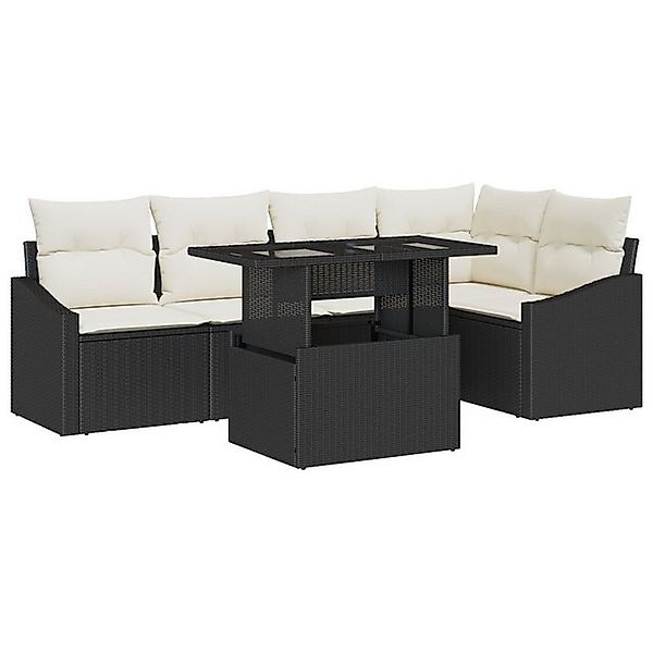 vidaXL Loungesofa 6-teiliges Garten-Sofa-Set mit Kissen Schwarz Poly-Rattan günstig online kaufen