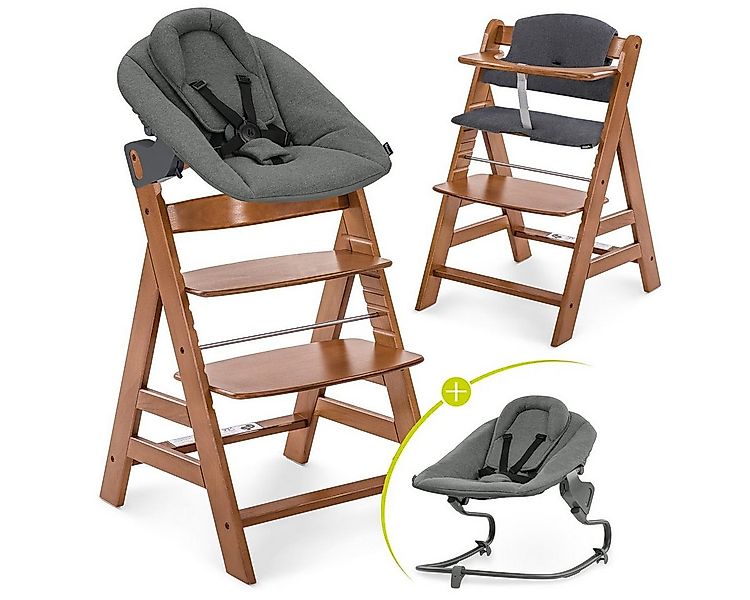 Hauck Hochstuhl Alpha Plus Walnut Newborn Set Dark Grey (Set), Holz Babystu günstig online kaufen