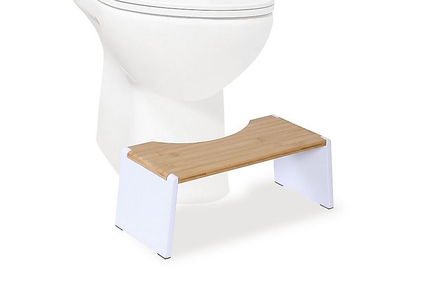 relaxdays Badhocker Klappbarer Toilettenhocker aus Bambus, Natur-Weiß günstig online kaufen
