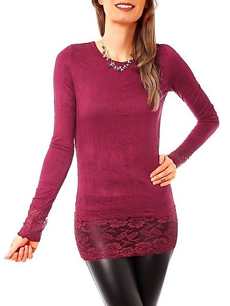 Muse Rundhalsshirt Langarm Longshirt mit Spitzensaum günstig online kaufen