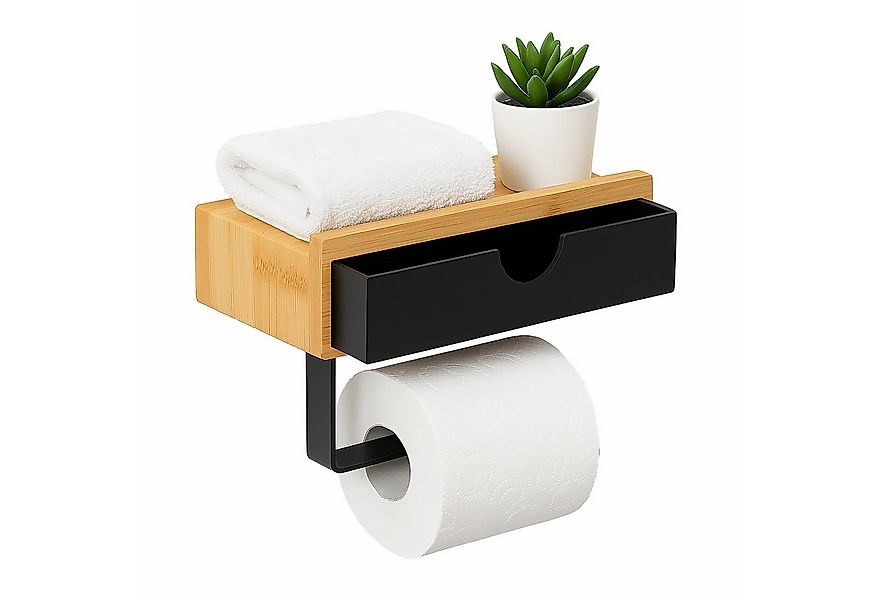 relaxdays Toilettenpapierhalter Bambus Toilettenpapierhalter mit Ablage, sc günstig online kaufen