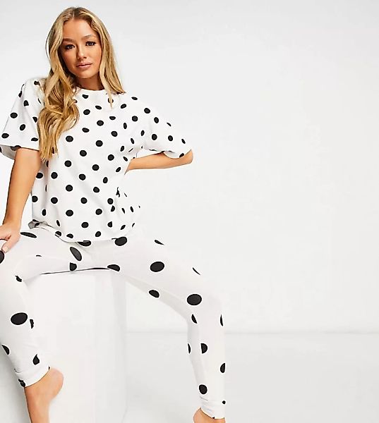 Wednesday's Girl – Pyjamaset mit Leggings & T-Shirt mit Punktemuster-Weiß günstig online kaufen