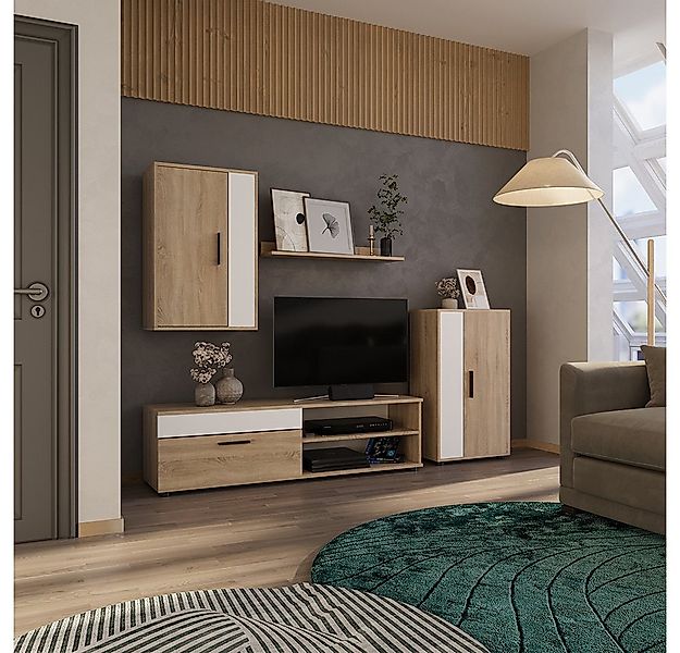 Vicco Wohnwand Berno, Sonoma/Weiß, Set, 4 Teile günstig online kaufen