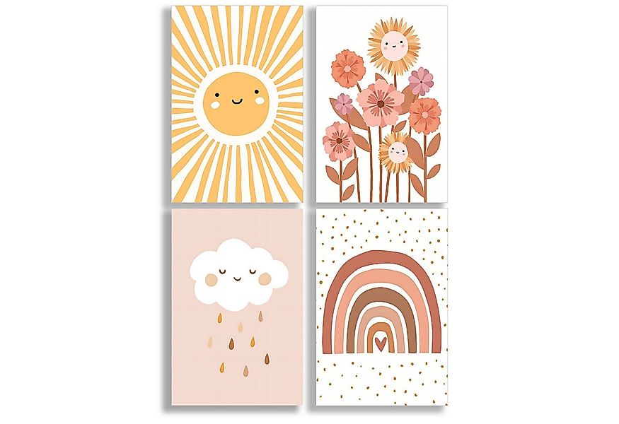 JUSTGOODMOOD Poster Premium ® Sonne Blumen Regenbogen Sonne Kinderzimmer, W günstig online kaufen