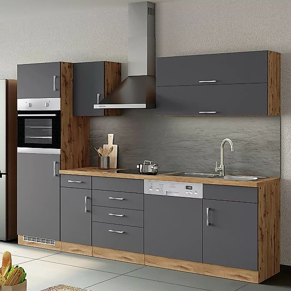 Held Möbel Küchenzeile Sorrento 270 cm Wotaneiche-Grafit günstig online kaufen