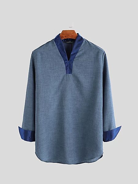 Herren Vintage Langarm-Hemden mit V-Ausschnitt Party Formale Bluse Tunika T günstig online kaufen