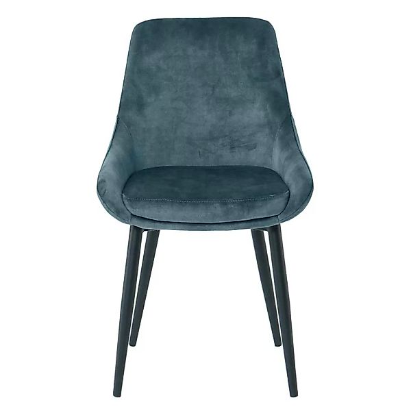 Blaue Samt Stühle mit Gestell aus Metall Schwarz (2er Set) günstig online kaufen