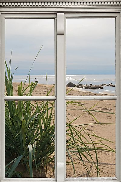 queence Leinwandbild "Ausblick" Düne  Fensterblick  Gräser  Meer  Natur 1 S günstig online kaufen