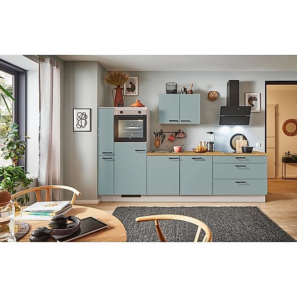 pino Küchenzeile 290 cm Fjordgrün Anschlag,inks 1 Geräte-. 1 Seitenschrank günstig online kaufen
