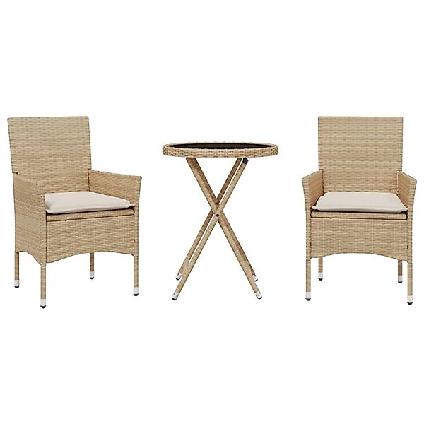 vidaXL 3-Tlg Bistro-Set mit Kissen Beige Poly Rattan und Glas 3278752 günstig online kaufen