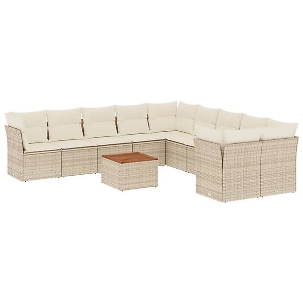 vidaXL 11-Tlg Garten-Sofagarnitur mit Kissen Beige Poly Rattan 3256184 günstig online kaufen