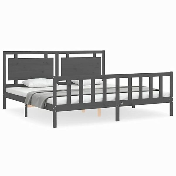 vidaXL Bett Massivholzbett mit Kopfteil Grau 200x200 cm günstig online kaufen