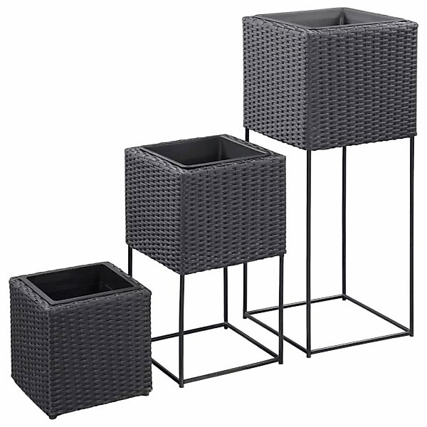 Garten-hochbeete 3-tlg. Poly Rattan Schwarz günstig online kaufen