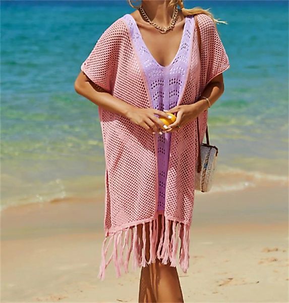 Wrathquake Strandkleid Damen-Bikiniüberzug mit kontrastierendem Strickfrans günstig online kaufen