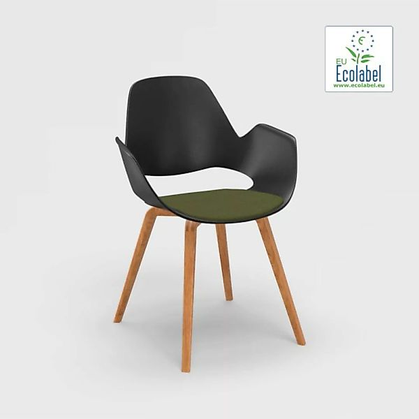 Stuhl mit Armlehne FALK schwarz Eichenfurnier Sitzpolster kiefergrün günstig online kaufen