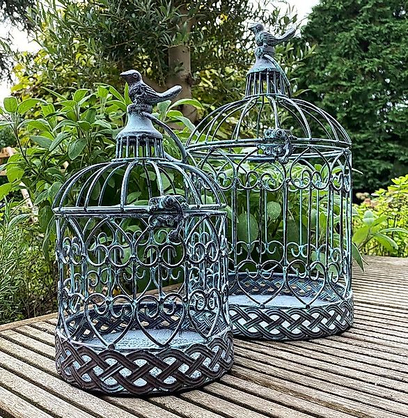 Deko Vogelkäfig Dekokäfig 2er-Set Vogel Nostalgie Antik-Stil Grün Grau Vint günstig online kaufen