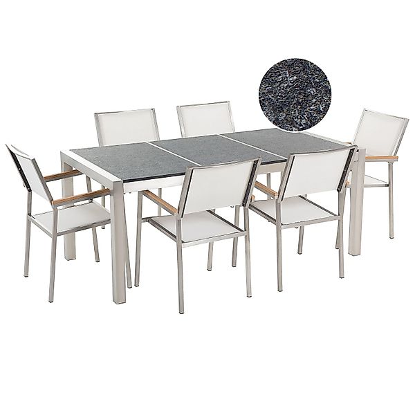 Beliani Gartentisch Set GROSSETO Gebürstet Grau Weiss Silber 90x180x87 günstig online kaufen