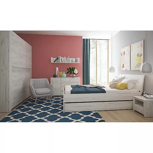 Schlafzimmer Set 8-teilig AMANTEA-129 mit Bett 140x200cm in weiß Eiche günstig online kaufen