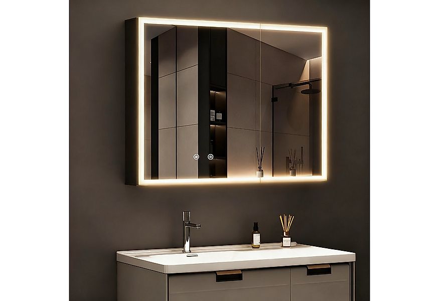 WDWRITTI Spiegelschrank Aluminum Badezimmerspiegelschrank 80cm breit mit LE günstig online kaufen