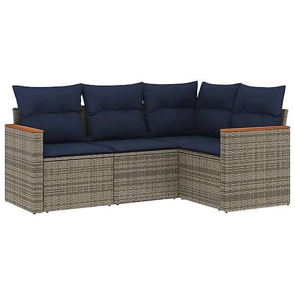 vidaXL 4-Tlg Gartensofa-Set mit Kissen Grau Polyrattan 3225935 günstig online kaufen