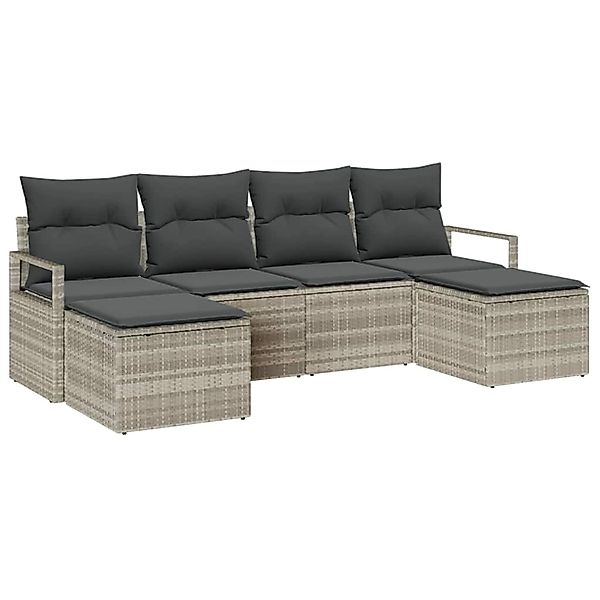 vidaXL Garten-Sofa-Set 6-Tlg Hellgrau Poly Rattan 3346492 günstig online kaufen
