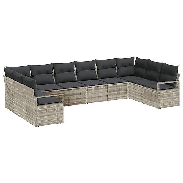 vidaXL Sofa Set mit Kissen mit Speicher 10-Tlg Hellgrau Poly-Rattan 3355231 günstig online kaufen