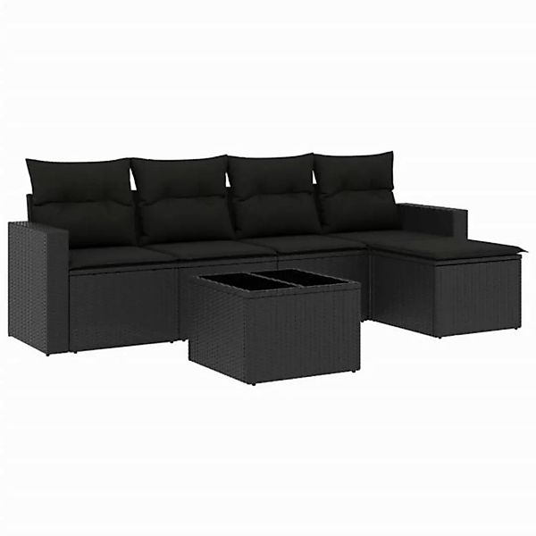 vidaXL Sofaelement 6-tlg. Garten-Sofagarnitur mit Kissen Schwarz Poly Ratta günstig online kaufen