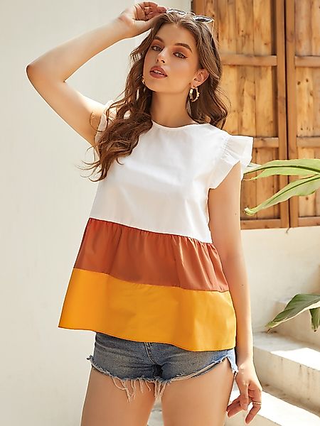 YOINS Color Block Rundhalsausschnitt Rüschenbesatz ärmelloses Trägershirt günstig online kaufen
