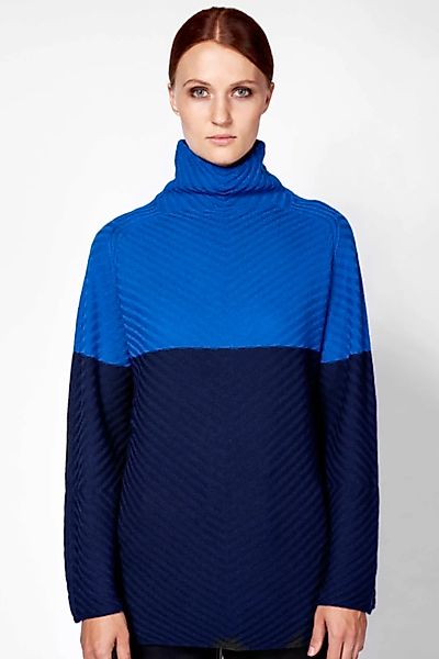 Pullover In Blau Aus 100% Extrafeiner Merinowolle Mit Stehkragen günstig online kaufen