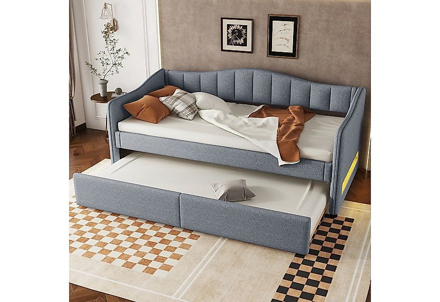 Flieks Daybett, LED Schlafsofa Polsterbett 90x200cm mit Ausziehbett 90x200c günstig online kaufen