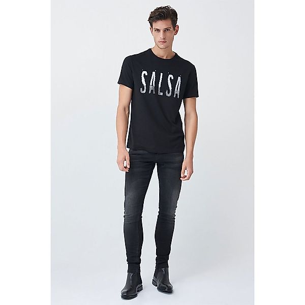 Salsa Jeans 125546-000 / Party Metallic Branding Kurzarm T-shirt L Black günstig online kaufen