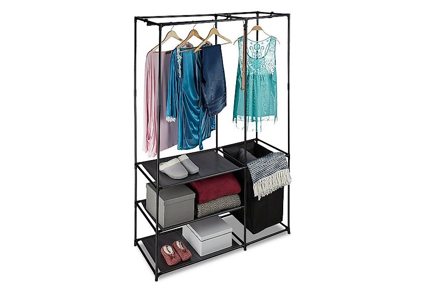 relaxdays Kleiderschrank Offener Kleiderschrank mit Wäschekorb schwarz günstig online kaufen