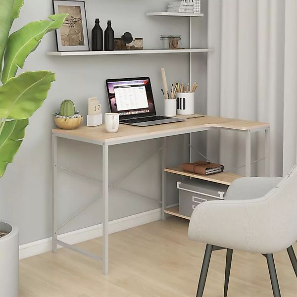 Computertisch Weiß Und Eiche-optik 110x72x70 Cm Spanplatte günstig online kaufen