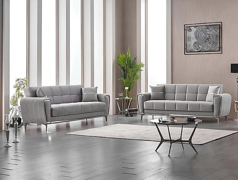 JVmoebel Sofa Sofagarnitur Dreisitzer Sessel Polstersofa Stoffsofa Grau 2tl günstig online kaufen