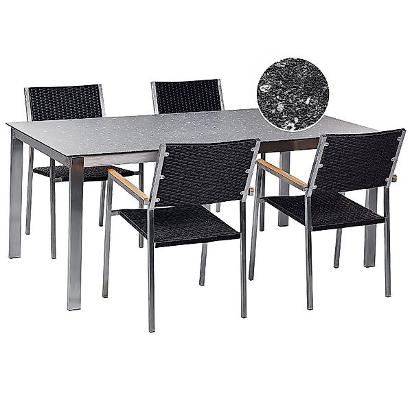 Beliani Gartentisch Set COSOLETO/GROSSETO Schwarz Silber günstig online kaufen