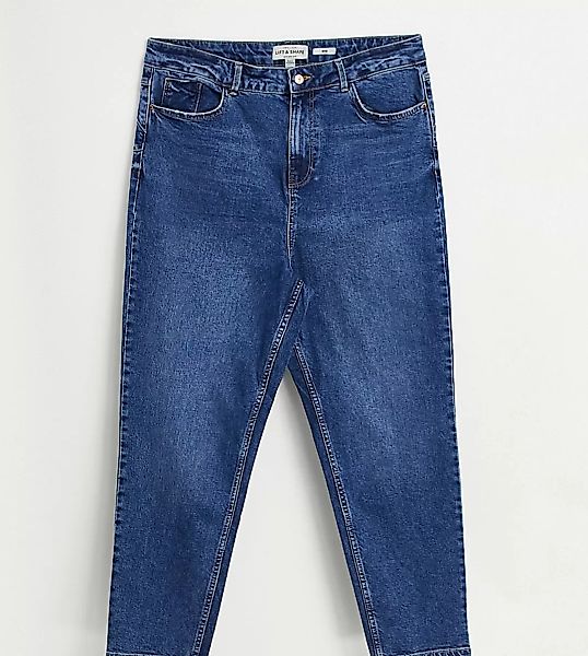 New Look Curve – Mom-Jeans mit betonter Taille in Mittelblau günstig online kaufen