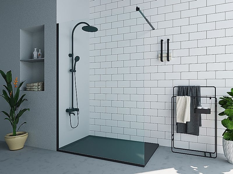 Duschtrennwand Seitenwand italienische Dusche - 140 x 200 cm - Schwarz matt günstig online kaufen