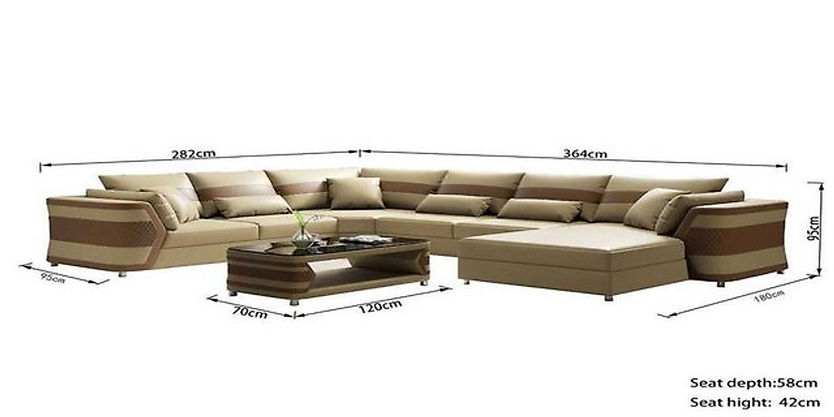 Xlmoebel Ecksofa Große Eckcouch in U-Form mit Lederoptik in Beige - XXL Woh günstig online kaufen