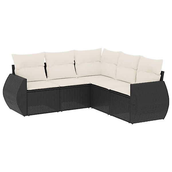 vidaXL 5-Tlg Garten-Sofagarnitur mit Kissen Schwarz Poly Rattan 3253683 günstig online kaufen